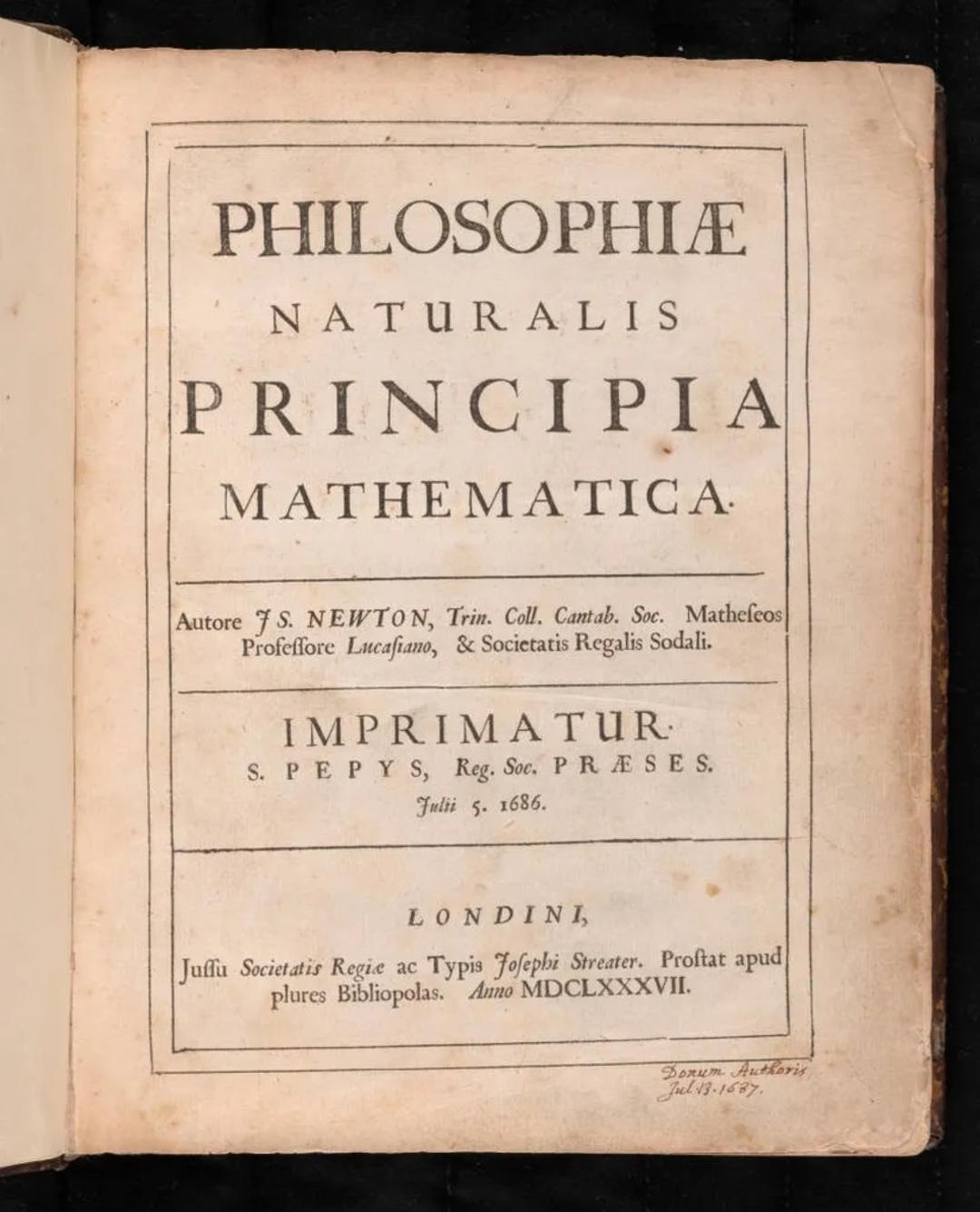 تصویری از کتاب Principia Mathematica نیوتن 
